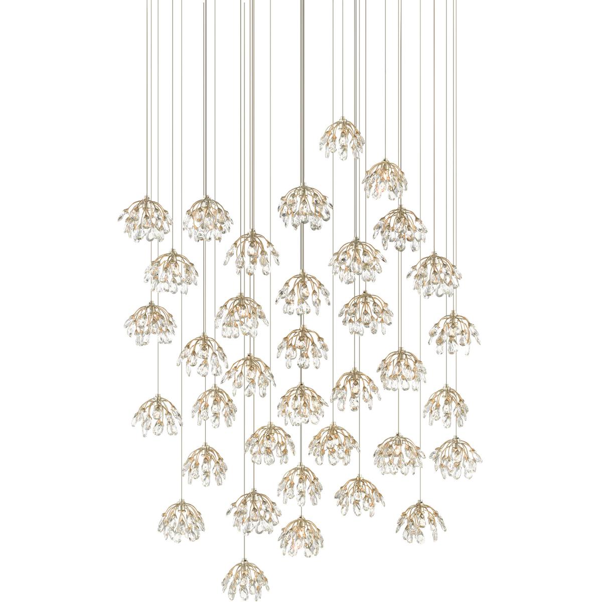 Currey & Company 9000-0673 Crystal Bud 36 Light 39 inch Contemporary Silver Leaf Multi-Drop Pendant Ceiling Light