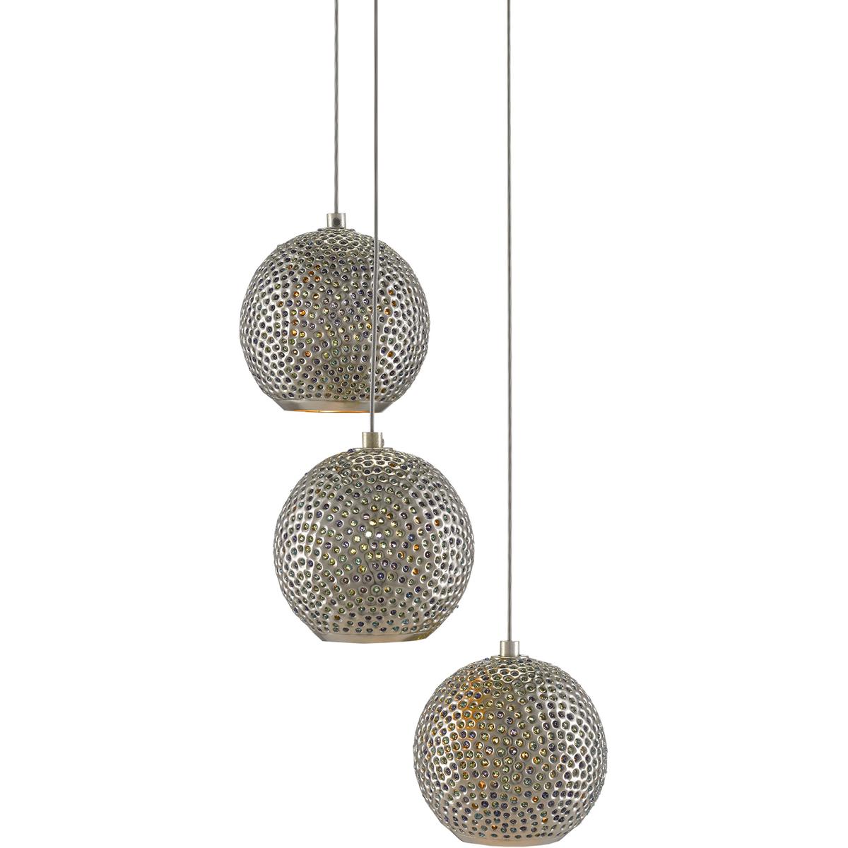 Currey & Company 9000-0682 Giro 3 Light 10.5 inch Nickel Multi-Drop Pendant Ceiling Light
