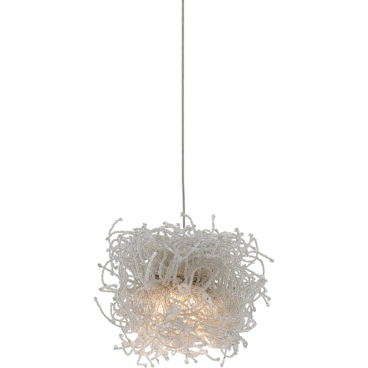 Currey & Company 9000-0695 Birds Nest 1 Light 6 inch Painted Silver/Clear Multi-Drop Pendant Ceiling Light
