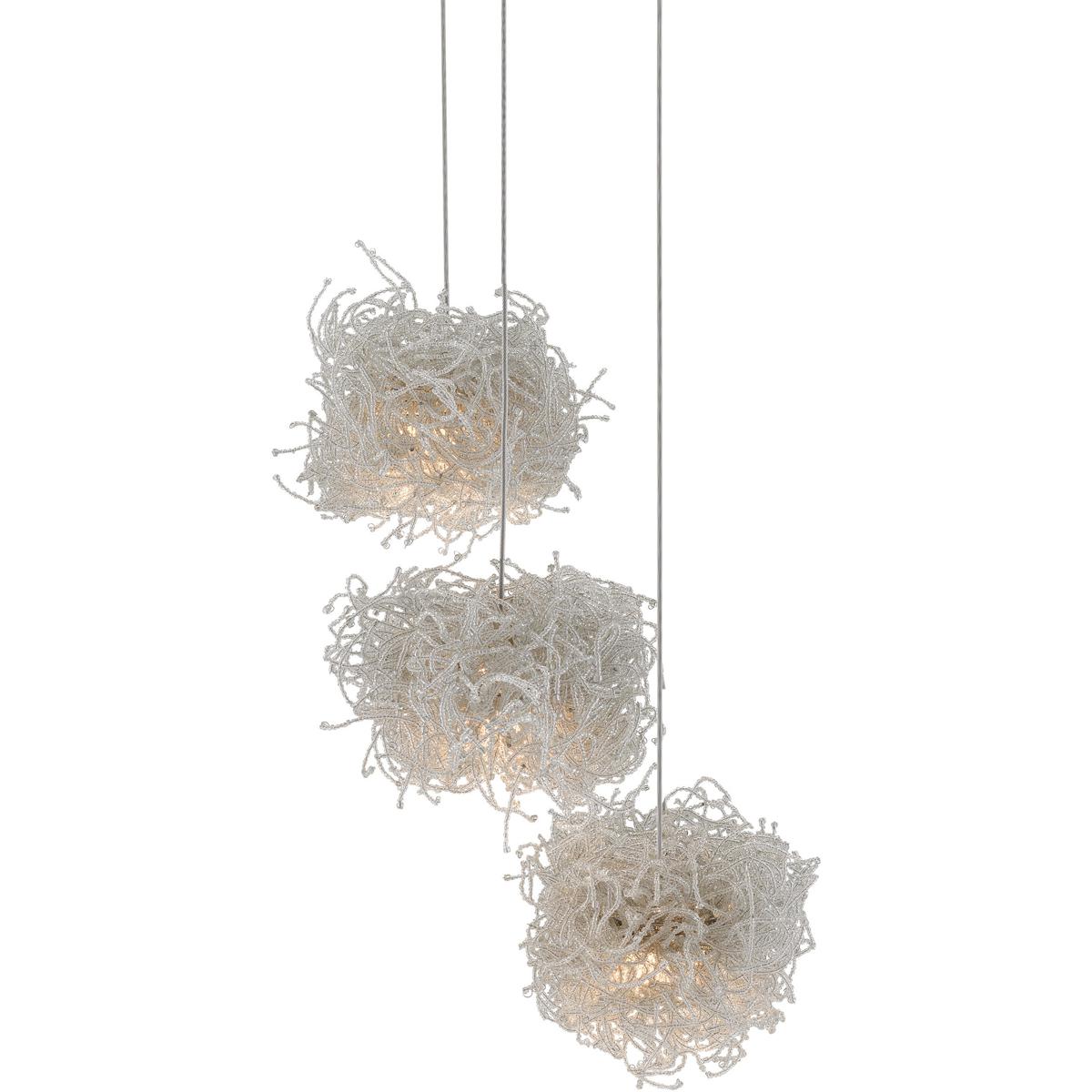 Currey & Company 9000-0696 Birds Nest 3 Light 11.5 inch Silver Multi-Drop Pendant Ceiling Light