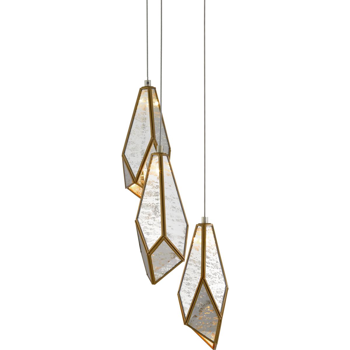 Currey & Company 9000-0703 Glace 3 Light 9.5 inch Silver Multi-Drop Pendant Ceiling Light