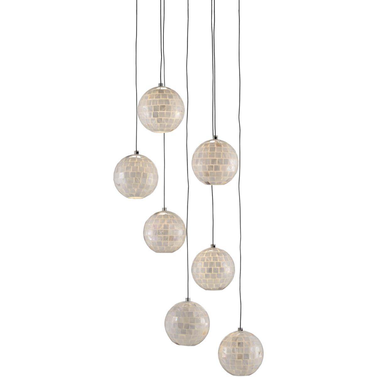 Currey & Company 9000-0718 Finhorn 7 Light 16 inch Painted Silver/Pearl Multi-Drop Pendant Ceiling Light