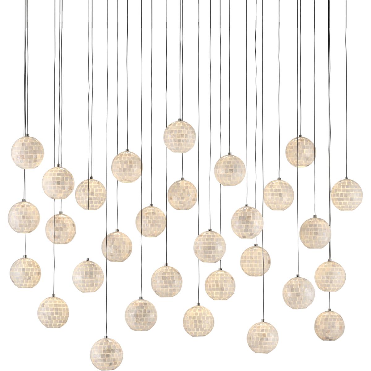 Currey & Company 9000-0721 Finhorn 30 Light 54 inch Painted Silver/Pearl Multi-Drop Pendant Ceiling Light