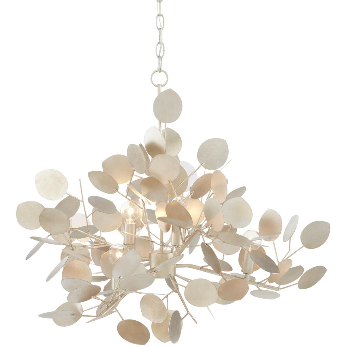 Currey & Company 9000-0817 Lunaria 6 Light 34.5 inch Contemporary Silver Leaf Chandelier Ceiling Light, Large