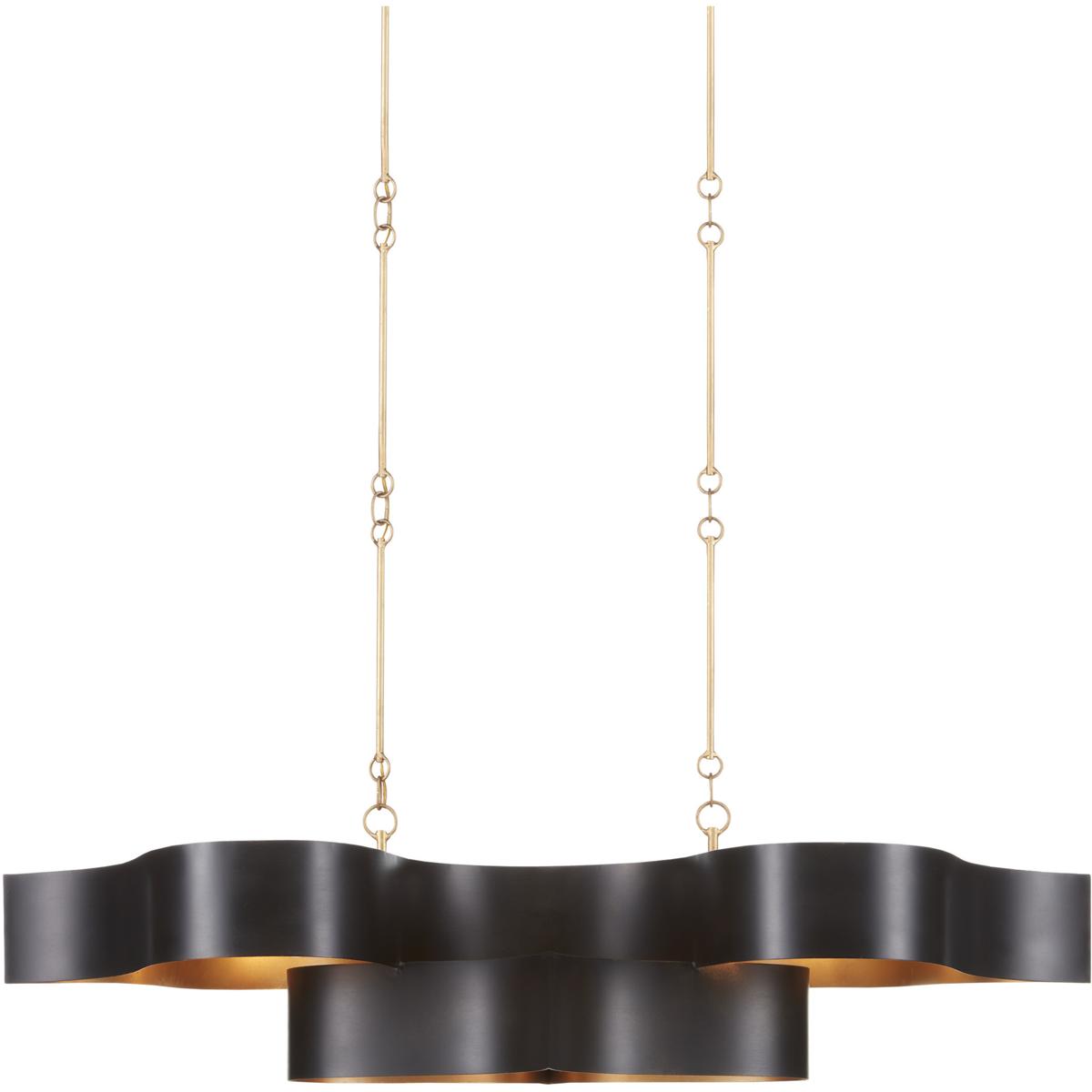 Currey & Company 9000-0853 Grand Lotus 6 Light 50.5 inch Satin Black and Contemporary Gold Leaf Chandelier Ceiling Light