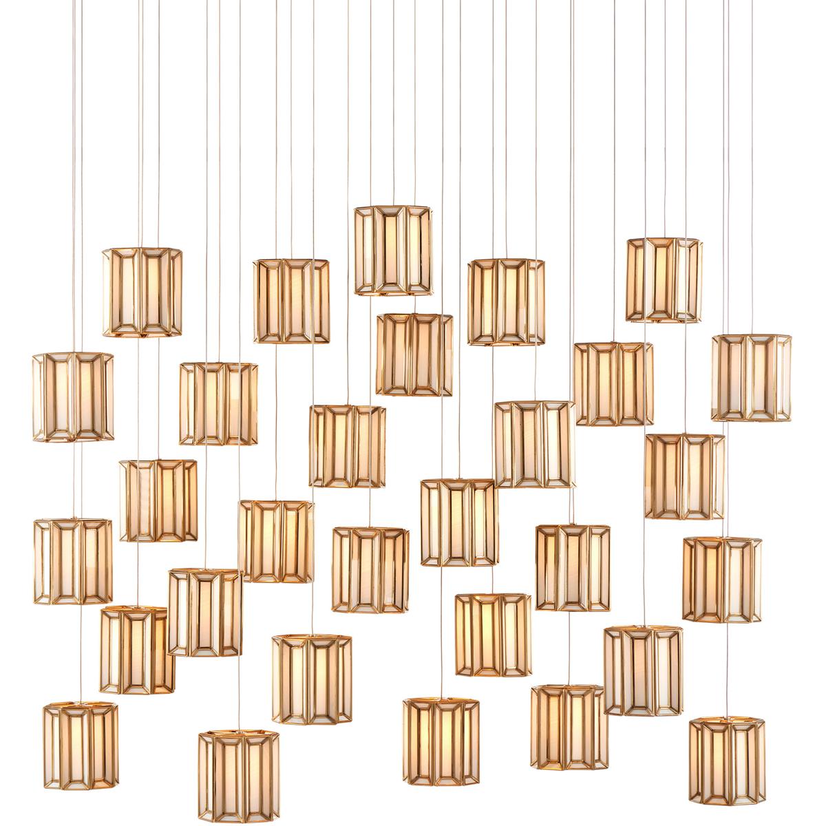Currey & Company 9000-0893 Daze 30 Light 54 inch Antique Brass Multi-Drop Pendant Ceiling Light