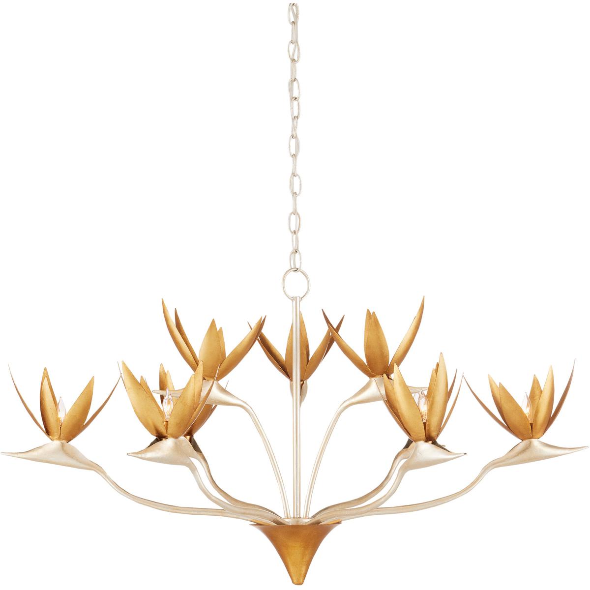 Currey & Company 9000-0973 Paradiso 9 Light 39.5 inch Contemporary Silver Leaf and Contemporary Gold Leaf and Contemporary Gold Chandelier Ceiling Lig