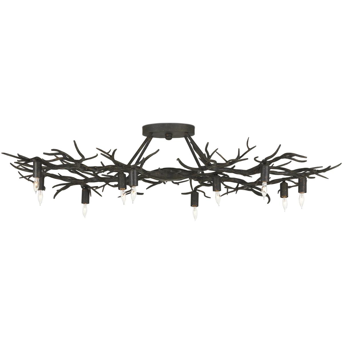 Currey & Company 9000-0981 Rainforest 10 Light 43 inch Rustic Bronze Semi-Flush Mount Ceiling Light