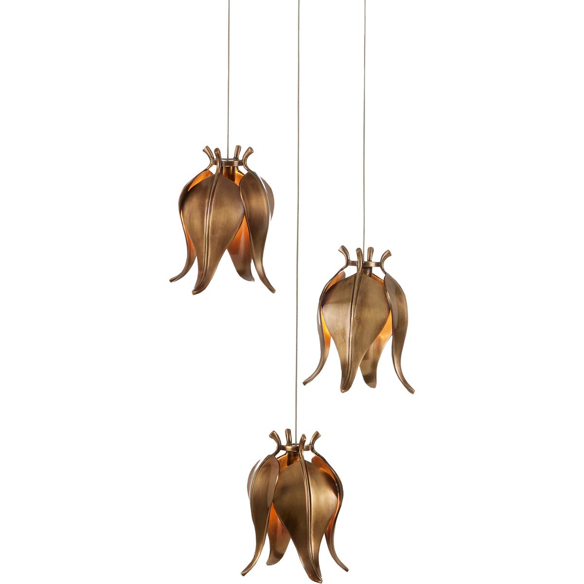 Currey & Company 9000-1020 Iota 3 Light 12 inch Antique Brass Multi-Drop Pendant Ceiling Light