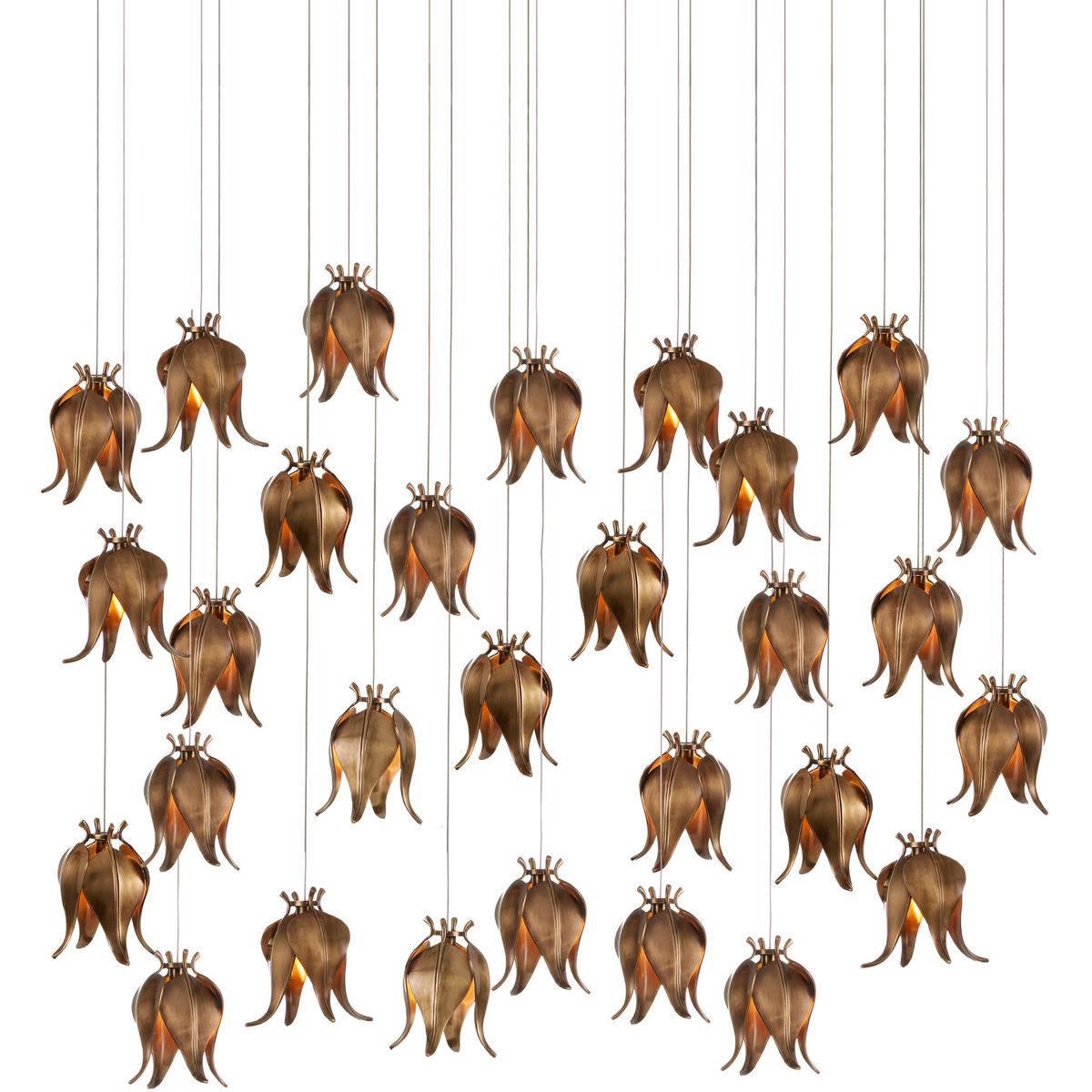 Currey & Company 9000-1024 Iota 30 Light 54 inch Antique Brass Multi-Drop Pendant Ceiling Light