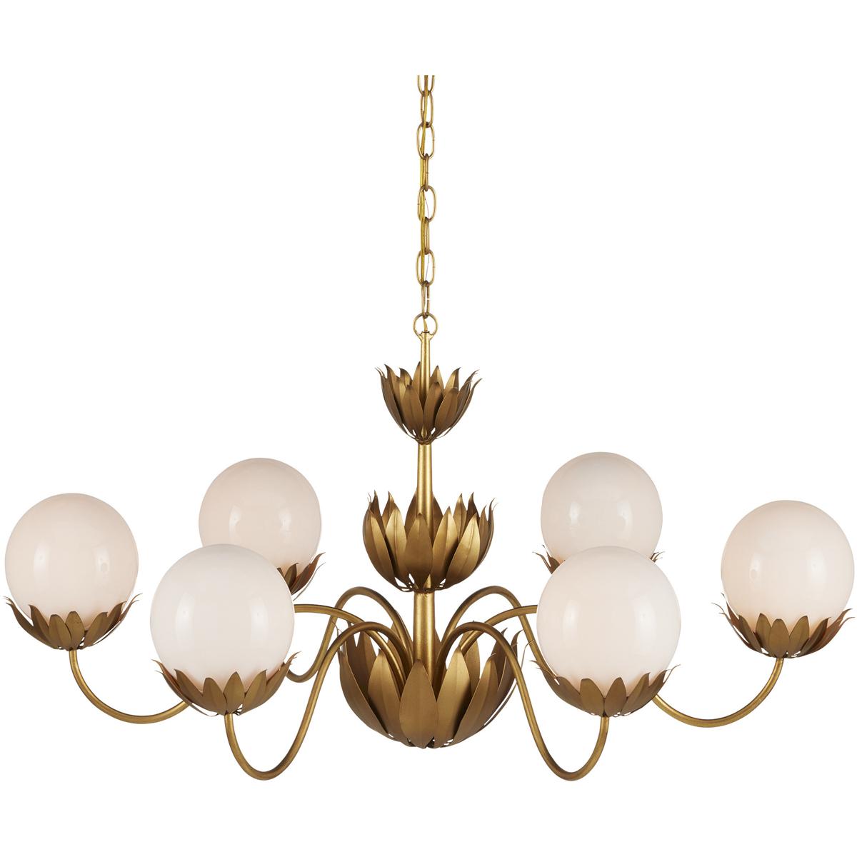 Currey & Company 9000-1096 Mirasole 6 Light 37 inch Contemporary Gold Leaf Chandelier Ceiling Light