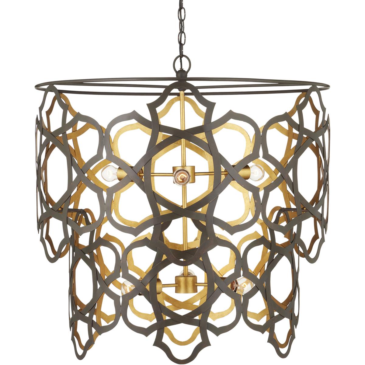 Currey & Company 9000-1106 Mauresque 6 Light 32.25 inch Bronze Gold and Contemporary Gold Leaf Chandelier Ceiling Light