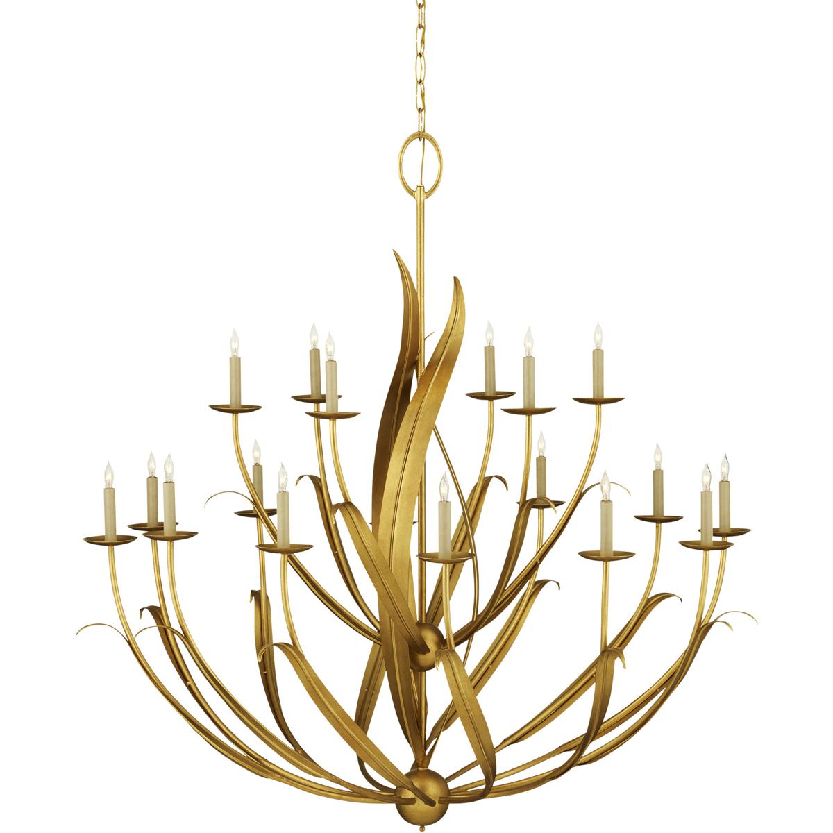 Currey & Company 9000-1107 Menefee 18 Light 49.25 inch Antique Gold Leaf Chandelier Ceiling Light, Large
