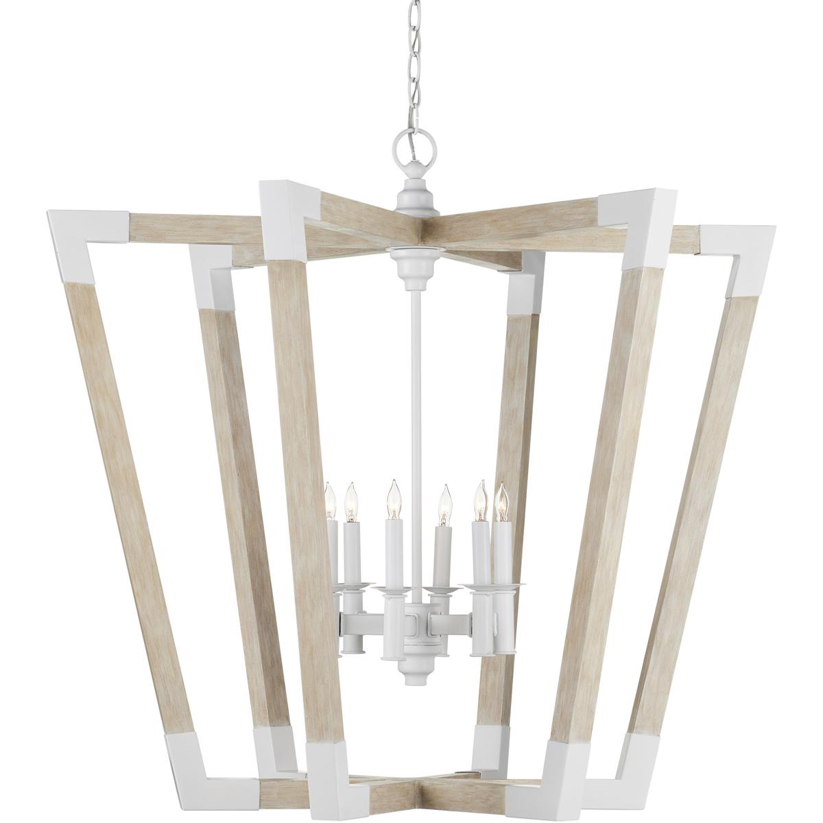 Currey & Company 9000-1110 Bastian 6 Light 37.25 inch Sandstone and Sugar Lantern Chandelier Ceiling Light, Large