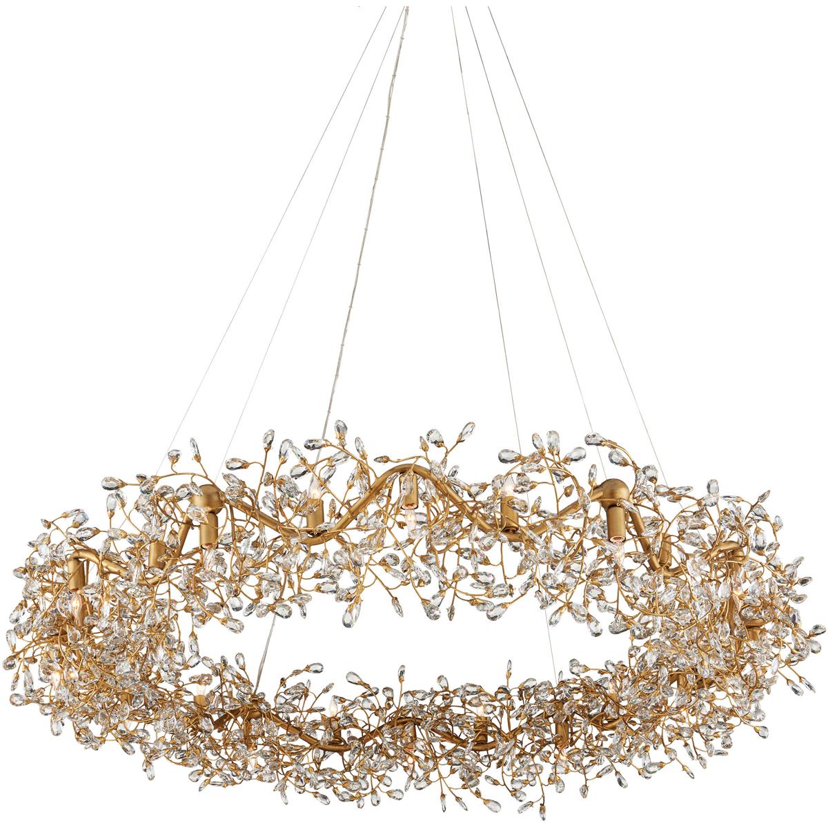 Currey & Company 9000-1136 Crystal Bud 24 Light 57.5 inch Brass Ring Chandelier Ceiling Light, Grande