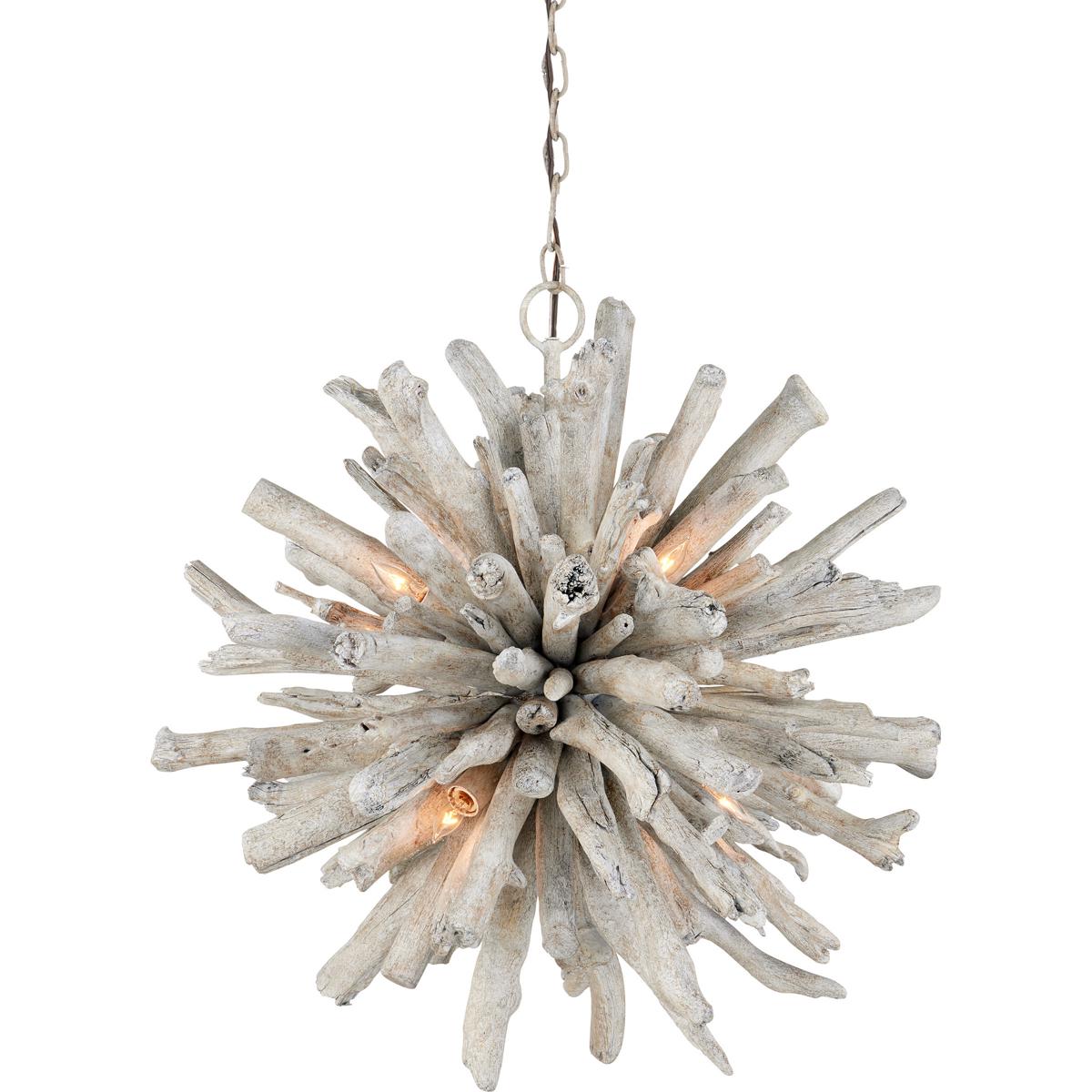 Currey & Company 9000-1152 Kuka 6 Light 25 inch Whitewash Pendant Ceiling Light, Marjorie Skouras Collection