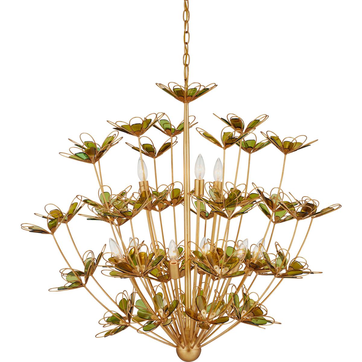 Currey & Company 9000-1199 Midsummer 9 Light 39 inch Contemporary Gold Leaf and Contemporary Gold Chandelier Ceiling Light