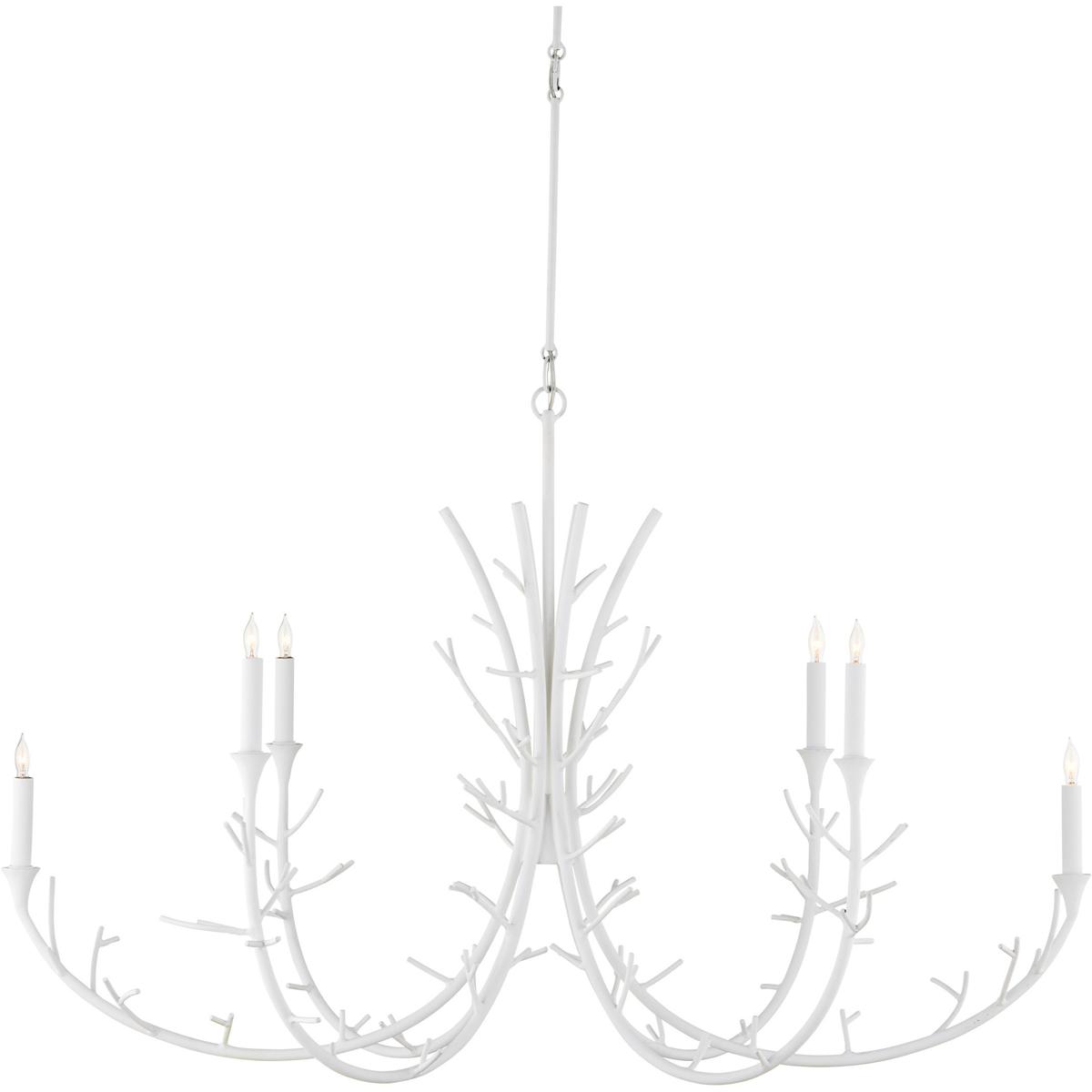 Currey & Company 9000-1207 Twiggy 6 Light 48 inch Gesso White Chandelier Ceiling Light