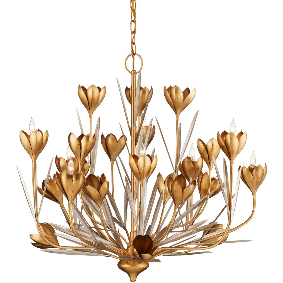 Currey & Company 9000-1215 Hortensia 9 Light 32 inch Contemporary Gold Leaf and Contemporary Gold and Contemporary Silver Leaf Chandelier Ceiling Ligh