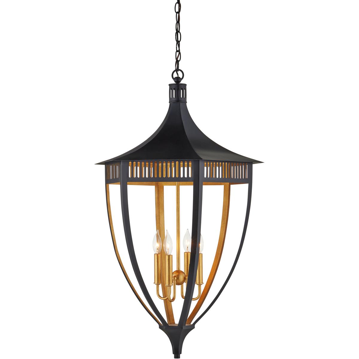 Currey & Company 9000-1217 Wycombe 4 Light 23.5 inch Satin Black/Contemporary Gold Leaf Lantern Pendant Ceiling Light, Bunny Williams Collection