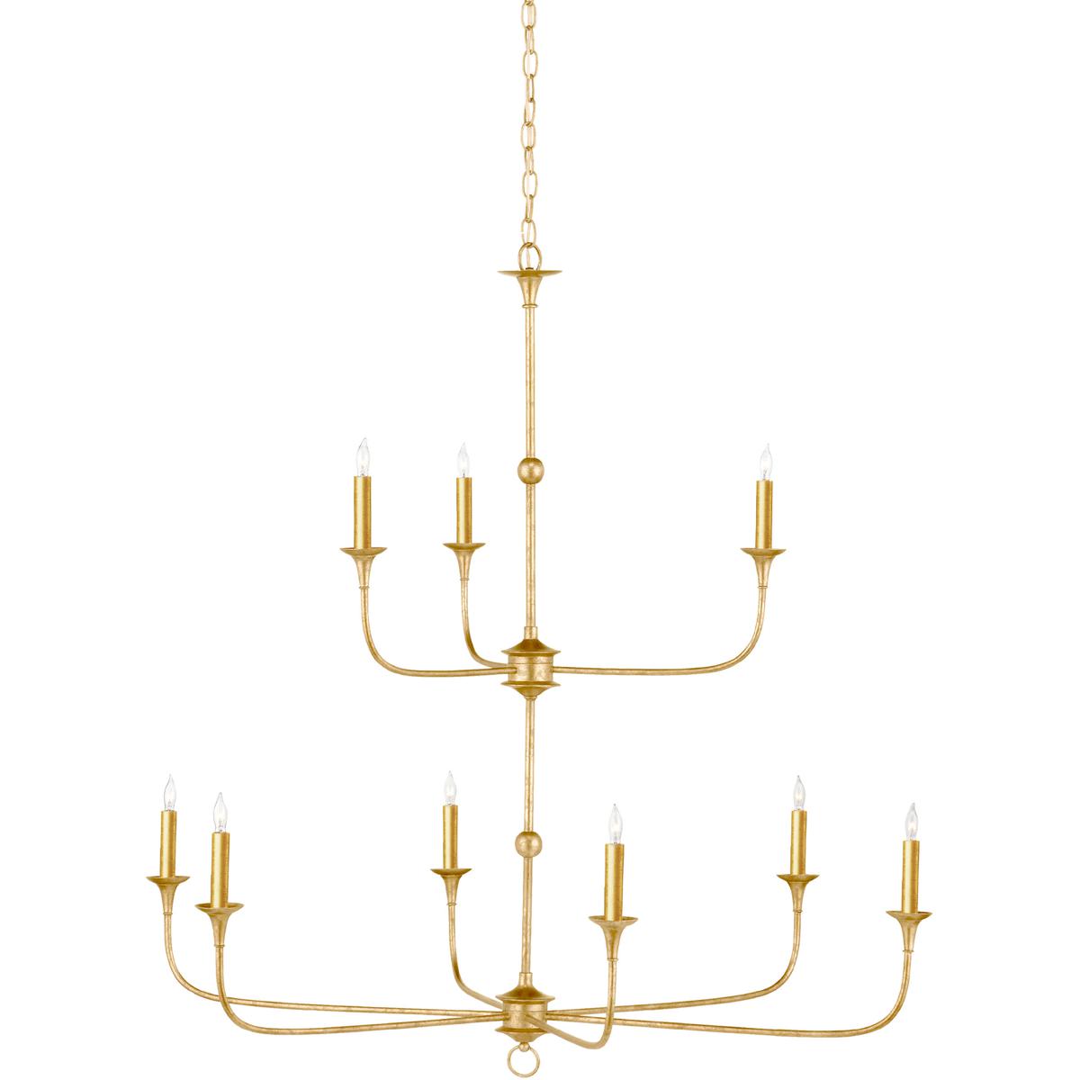 Currey & Company 9000-1254 Nottaway 9 Light 44.25 inch Contemporary Gold Leaf and Contemporary Gold Chandelier Ceiling Light