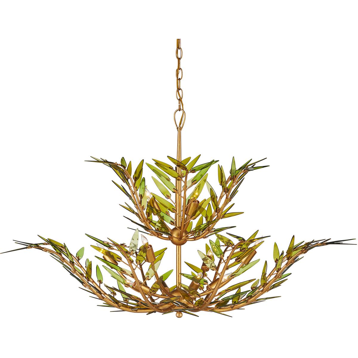 Currey & Company 9000-1310 Babylon 11 Light 47 inch Contemporary Gold Leaf and Contemporary Gold Two-Tier Chandelier Ceiling Light