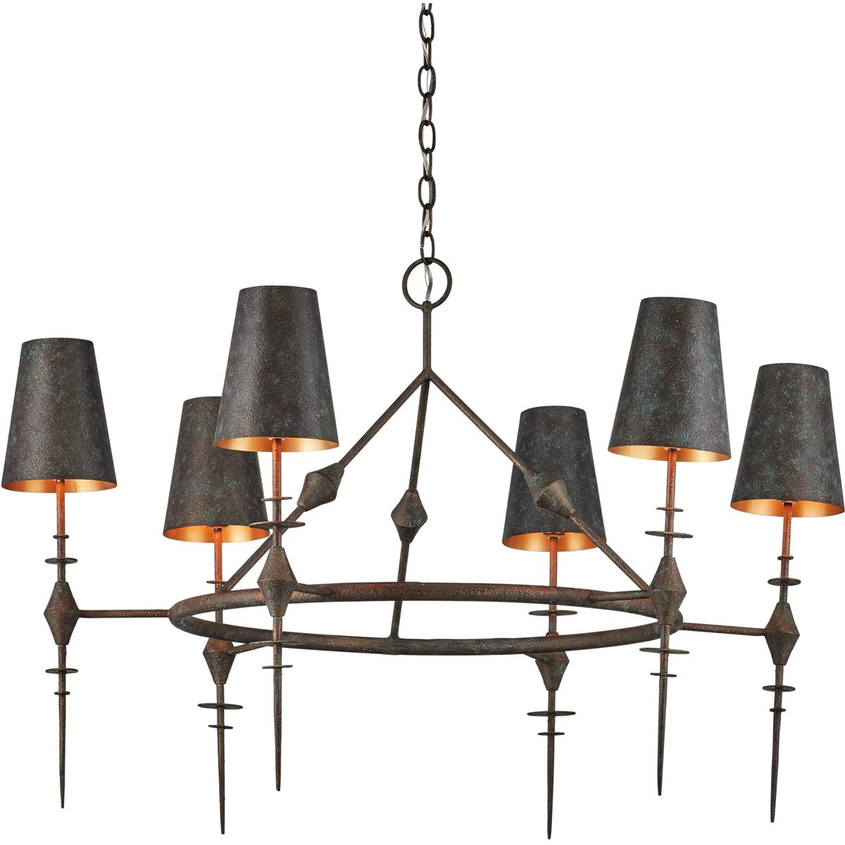 Currey & Company 9000-1311 Anselm 6 Light 39.5 inch Verde Bronze and Contemporary Gold Chandelier Ceiling Light