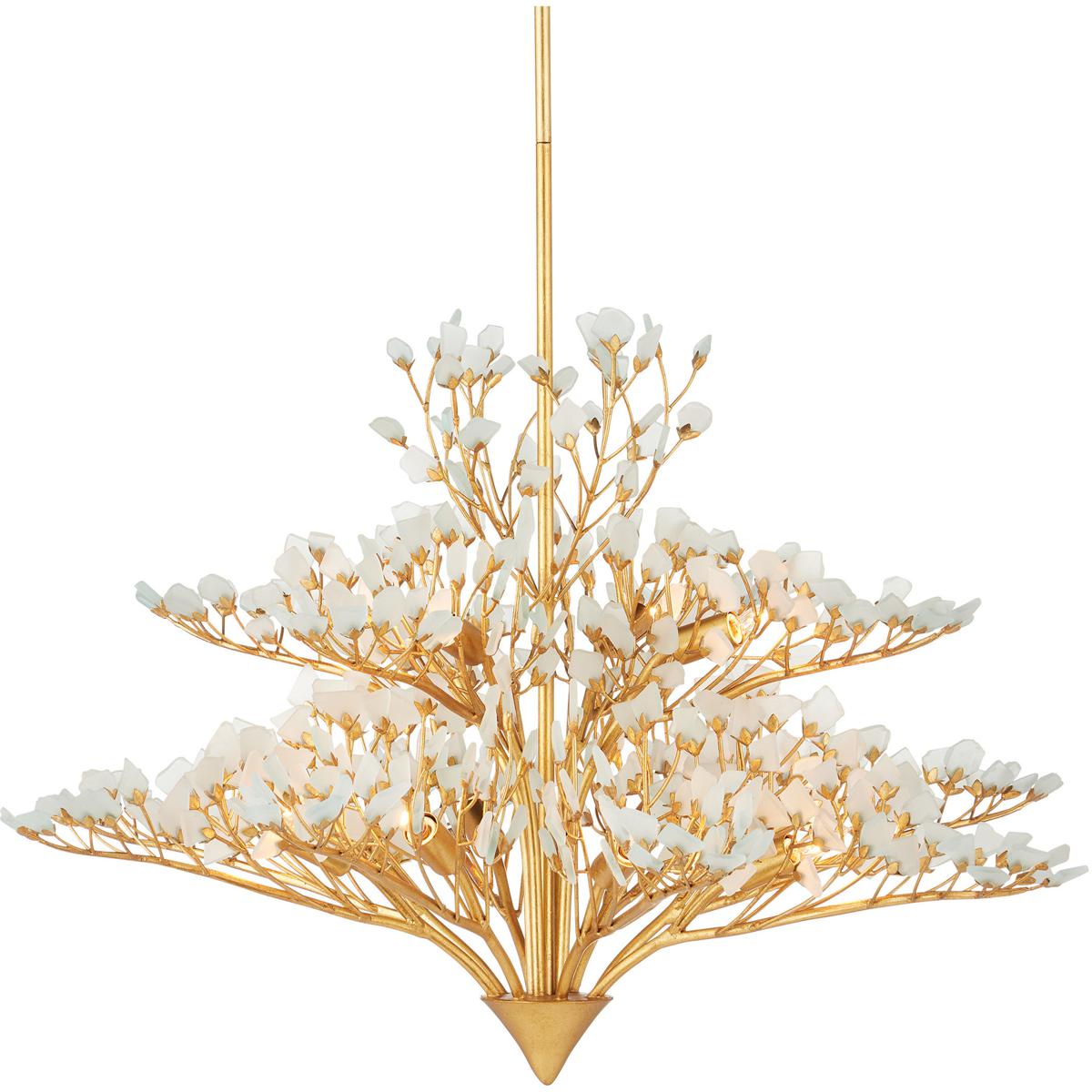 Currey & Company 9000-1344 Fiorella 12 Light 34 inch Contemporary Gold Leaf Chandelier Ceiling Light