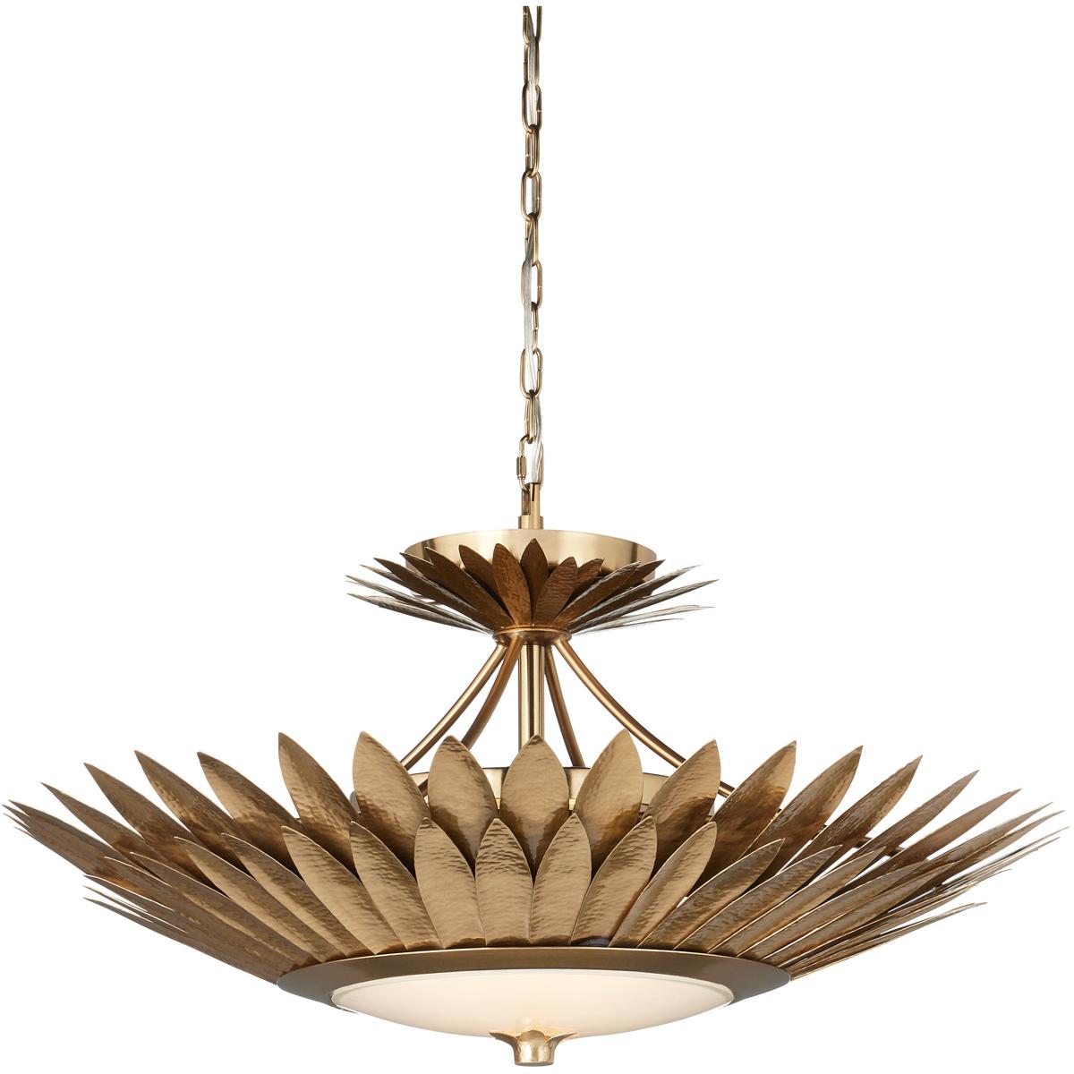 Currey & Company 9000-1360 Plumage 1 Light 29.5 inch Antique Brass Semi-Flush Mount Ceiling Light