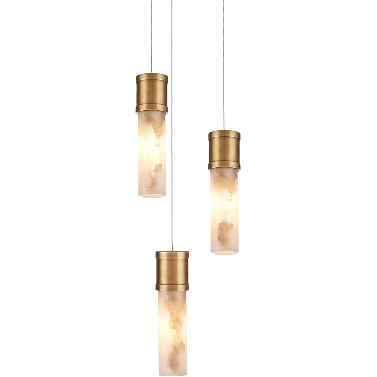 Currey & Company 9000-1380 Cannula 3 Light 7.5 inch Vintage Brass Multi-Drop Pendant Ceiling Light
