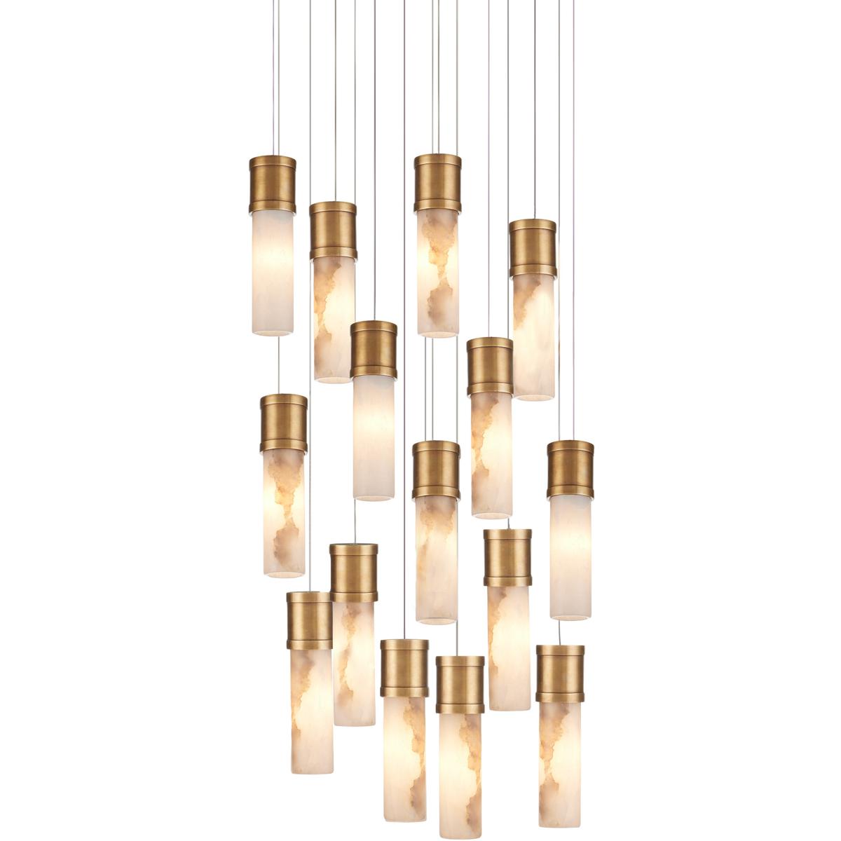 Currey & Company 9000-1382 Cannula 15 Light 21 inch Vintage Brass Multi-Drop Pendant Ceiling Light