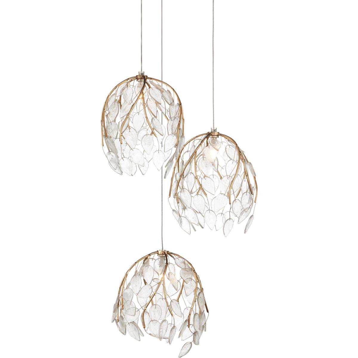 Currey & Company 9000-1388 Banyan 3 Light 7.5 inch Antique Brass Multi-Drop Pendant Ceiling Light