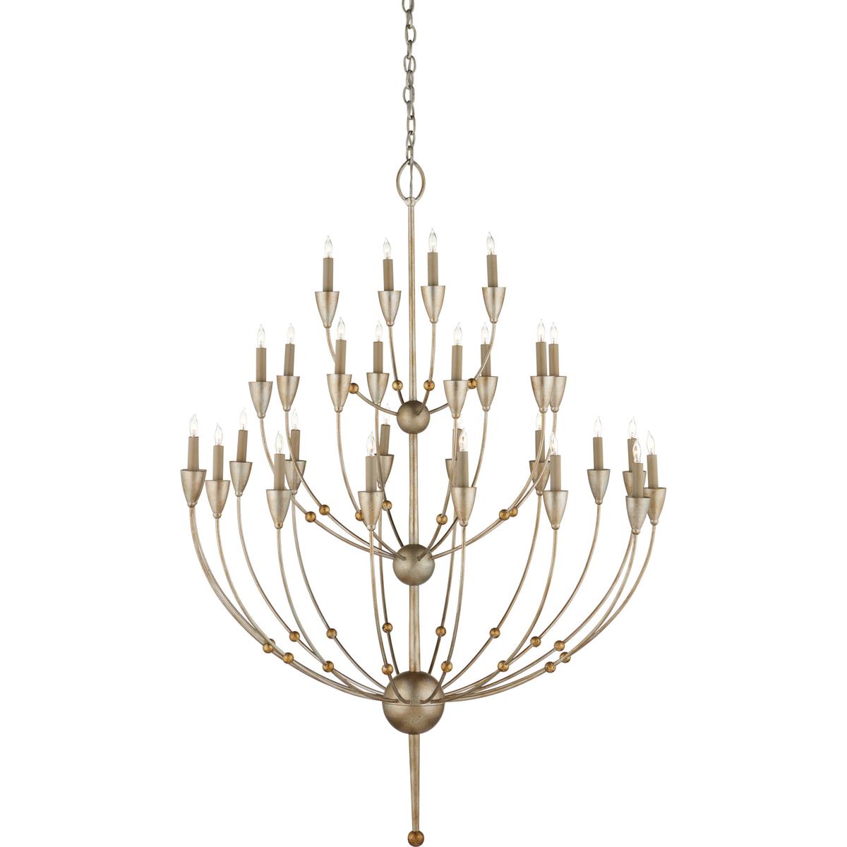 Currey & Company 9159 Paradox 28 Light 42 inch Silver Granello and Gold Leaf Chandelier Ceiling Light