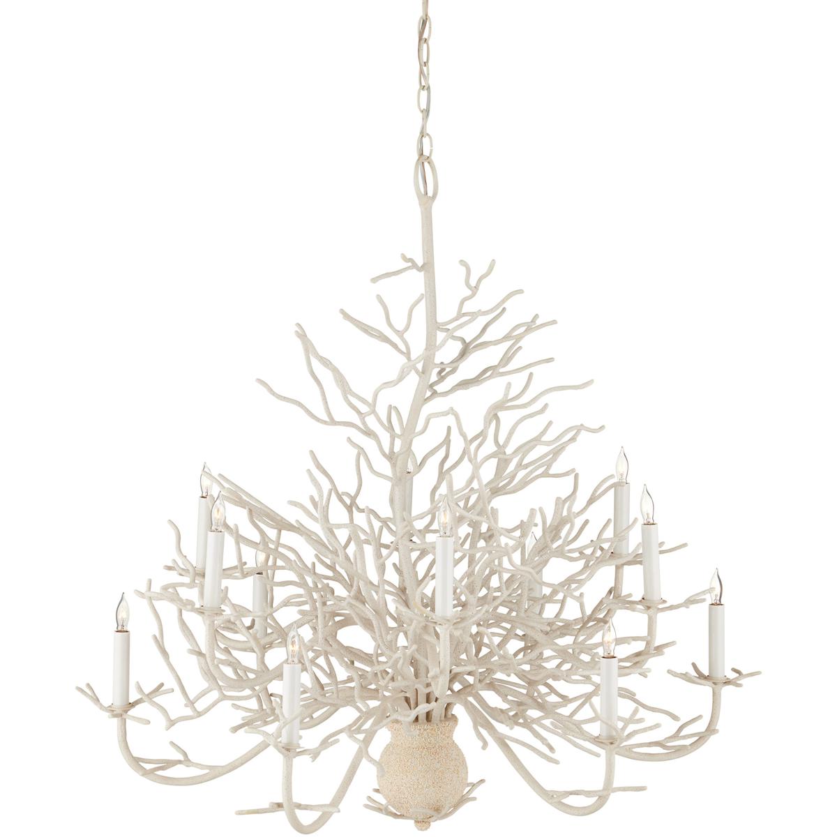 Currey & Company 12-light Seaward Chandelier in White Coral/Natural Sand | 9188