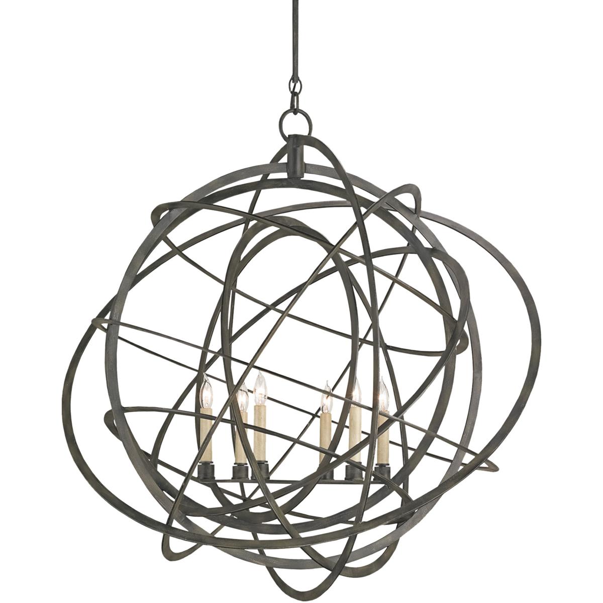 Currey & Company 9488 Genesis 6 Light 35 inch Black Iron Chandelier Ceiling Light