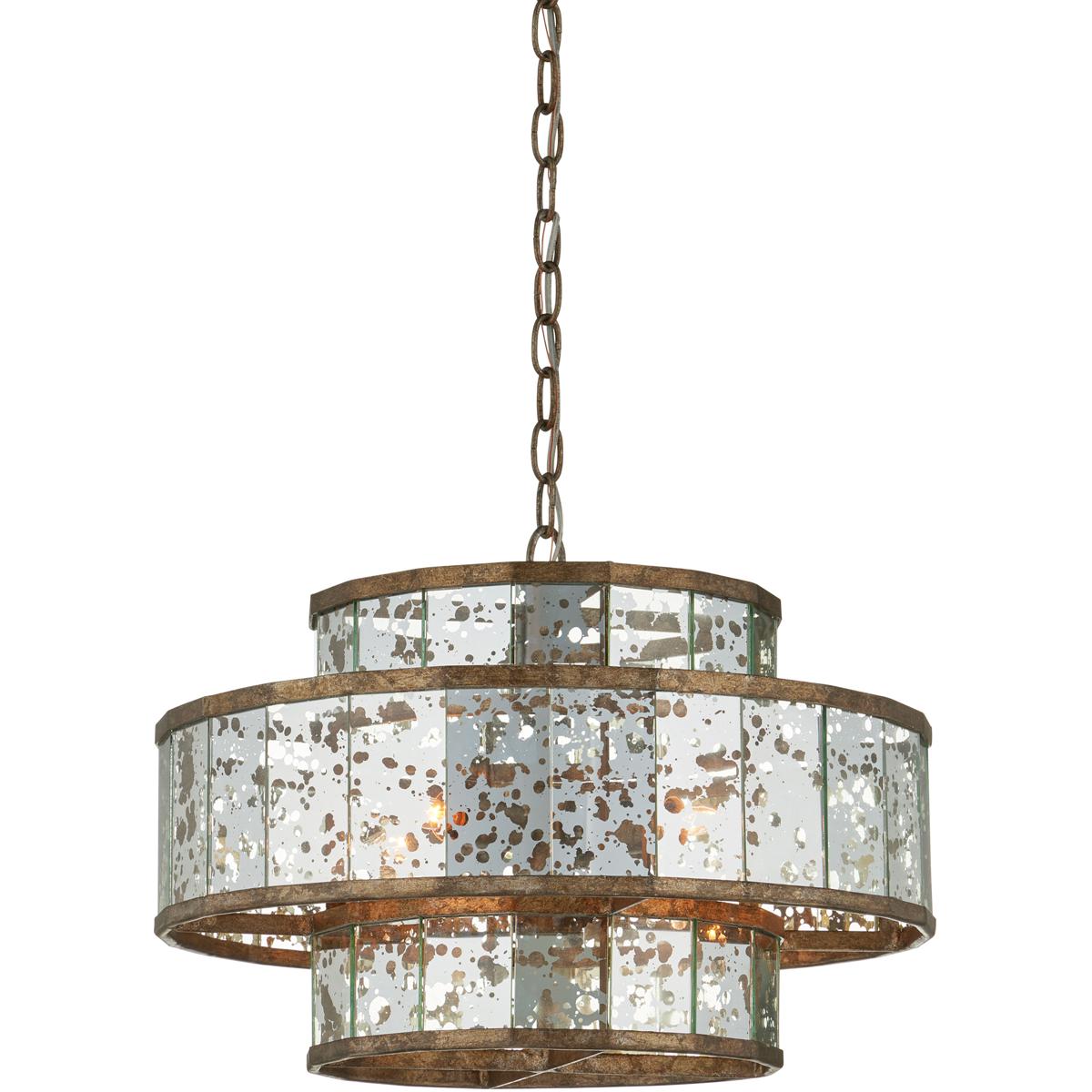 Currey & Company 9759 Fantine 4 Light 18 inch Pyrite Bronze/Raj Mirror Chandelier Ceiling Light, Small