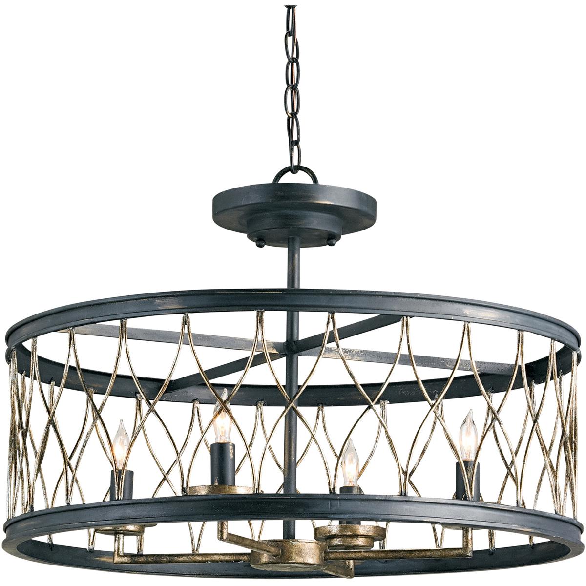 Currey & Company 9902 Crisscross 4 Light 22 inch French Black and Pyrite Bronze Semi-Flush Mount Ceiling Light
