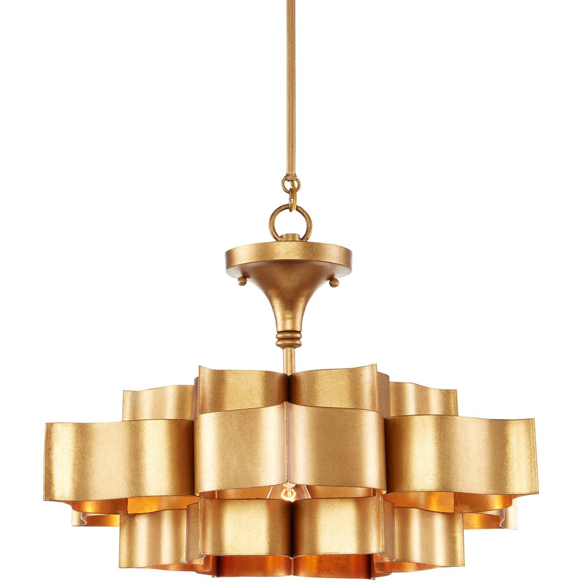 Currey & Company 9944 Grand Lotus 1 Light 20.25 inch Antique Gold Leaf Chandelier Ceiling Light, Small