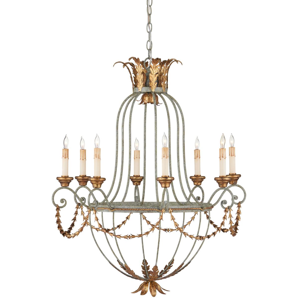 Currey & Company 9948 Elegance 8 Light 29 inch Gold Leaf Chandelier Ceiling Light