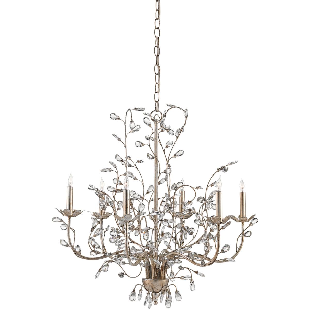 Currey & Company 9973 Crystal Bud 6 Light 28 inch Silver Granello Chandelier Ceiling Light, Medium