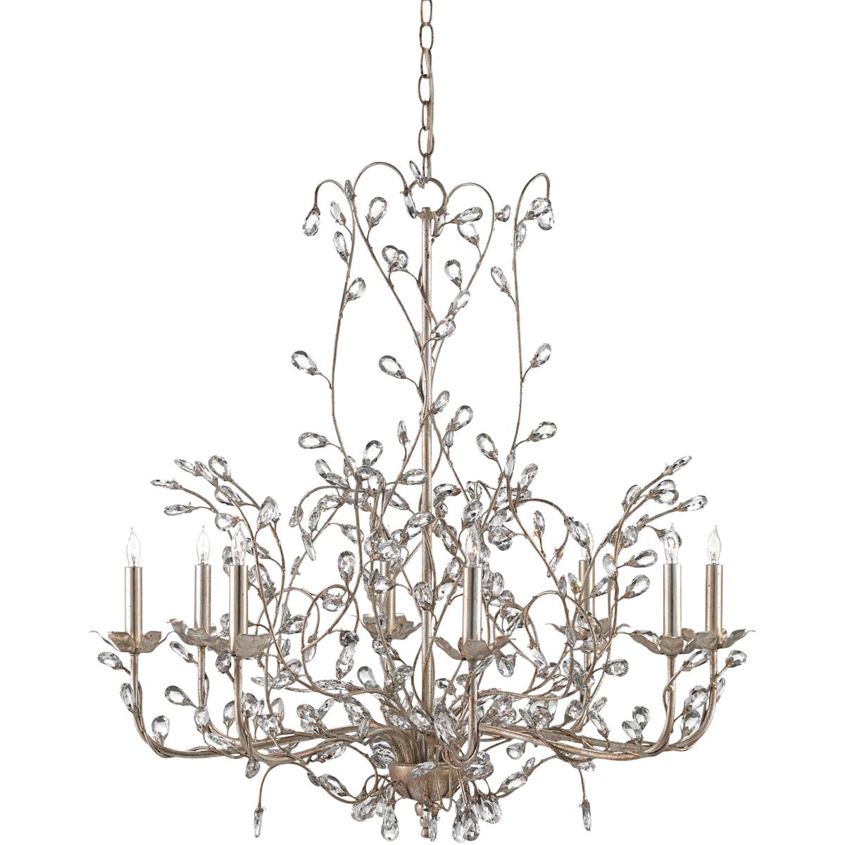 Currey & Company 9975 Crystal Bud 8 Light 33 inch Silver Granello Chandelier Ceiling Light, Large