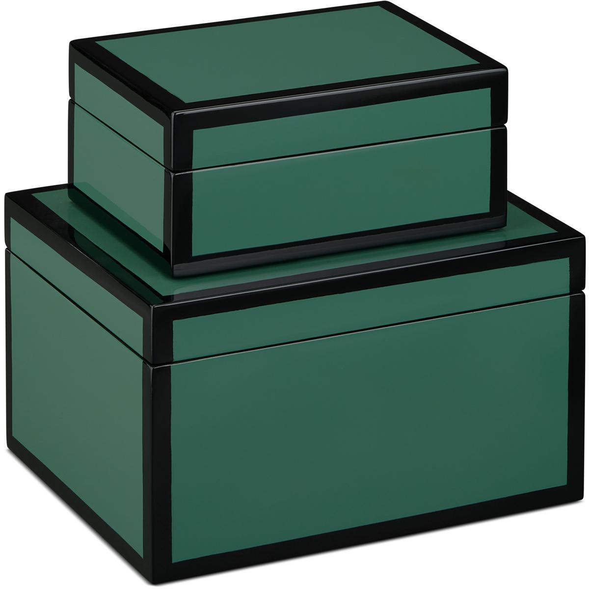 Currey & Company 1200-0906 Lacquer 10.25 inch Green/Black Boxes, Set of 2