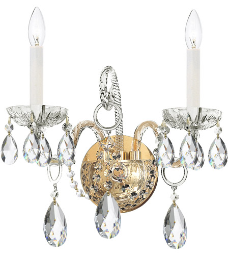 Traditional Crystal 2 Light Wall Sconces in Polished Brass 1122 PB CL MWP