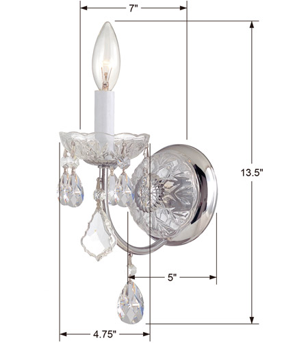 Crystorama 3221-CH-CL-S Imperial 1 Light 5 inch Polished Chrome Wall Sconce Wall Light in Clear Swarovski Strass 3221-CH-CL-S_1_.jpg
