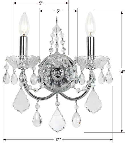 Crystorama 3222-CH-CL-MWP Imperial 2 Light 12 inch Polished Chrome Wall Sconce Wall Light in Clear Hand Cut 3222-CH-CL-MWP_1_.jpg