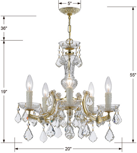 Crystorama 4376-GD-CL-S Maria Theresa 5 Light 20 inch Gold Mini Chandelier Ceiling Light in Gold (GD), Clear Swarovski Strass 4376-GD-CL-S_1_.jpg