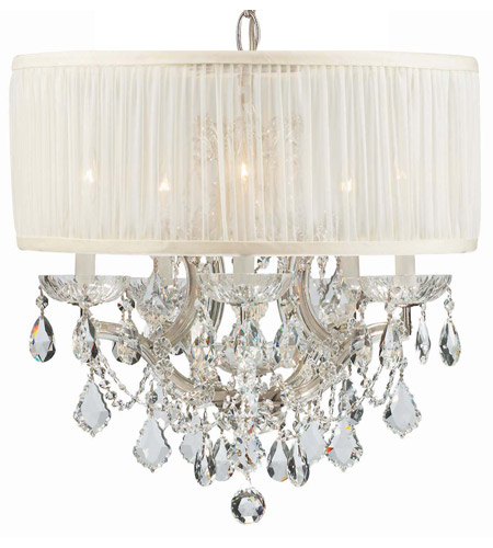 Crystorama 4415-CH-SAW-CLS Brentwood 6 Light 20 inch Polished Chrome Mini Chandelier Ceiling Light in Polished Chrome (CH), Pleated Antique White (SAW), Clear Swarovski Strass 
