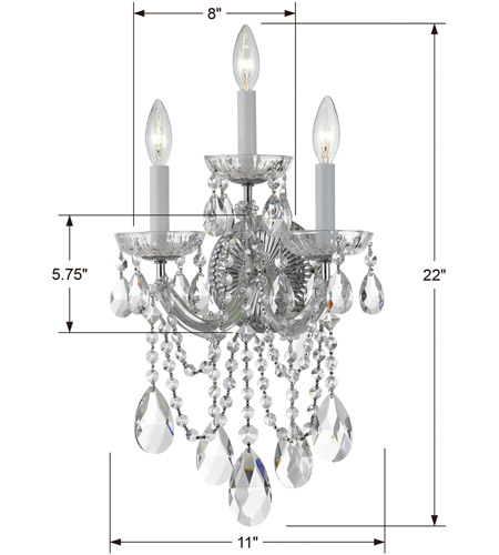 Crystorama 4423-CH-CL-S Maria Theresa 3 Light 11 inch Polished Chrome Wall Sconce Wall Light in Polished Chrome (CH), Clear Swarovski Strass 4423-CH-CL-S_1_.jpg