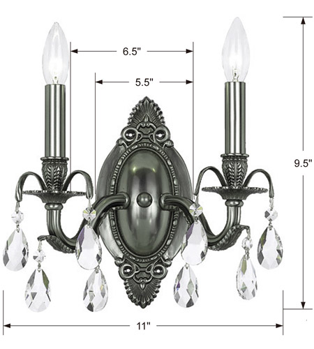 Crystorama 5562-PW-CL-MWP Dawson 2 Light 12 inch Pewter Wall Sconce Wall Light in Pewter (PW), Clear Hand Cut 5562-PW-CL-MWP_1_.jpg