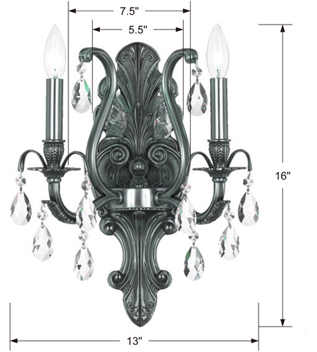 Crystorama 5563-PW-CL-S Dawson 2 Light 13 inch Pewter Wall Sconce Wall Light in Pewter (PW), Clear Swarovski Strass 5563-PW-CL-S_1_.jpg